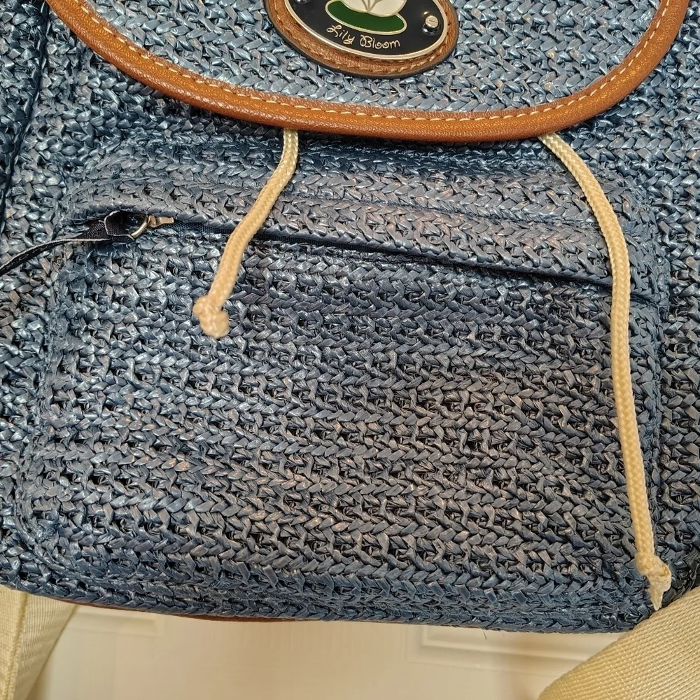 Lily Bloom Mini Backpack Purse With Blue Crossstich - Picture 3 of 8